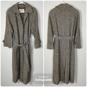 AQUASCUTUM of LONDON Tweed Belted Trench Coat Womens Size 6 Made in England